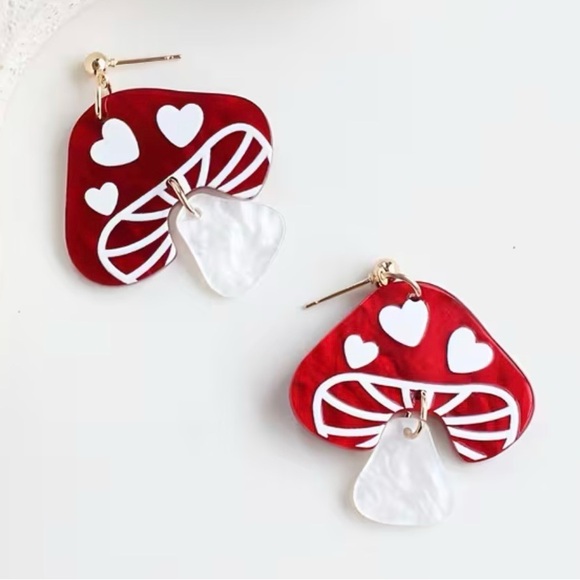 Girl Almighty Vintage Jewelry - 🌟HOST PICK!🌟 MUSHROOM AMOUR 🍄✨ Acrylic Mushroom Heart Statement Earrings